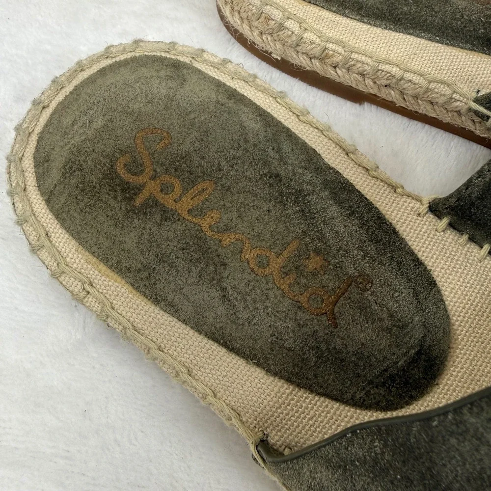 Splendid Green Suede Espadrille Slide‎ Sandals Jute Whipstitch Estimated 9